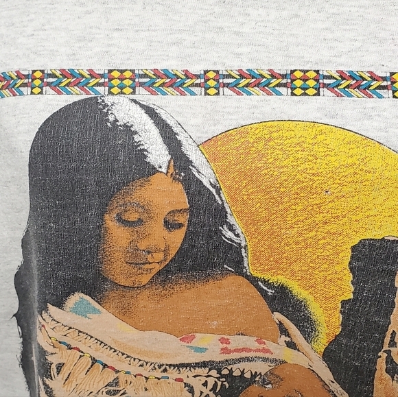 Vintage One Of A Kind Native American Mother Child Gray Single Stitch Tee Large - Picture 7 of 16